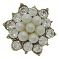 aleación de zinc accesorios de vestuario, Flor, chapado en color dorado, con perlas de cristal & con diamantes de imitación, libre de níquel, plomo & cadmio, 17x6mm, 100PCs/Bolsa, Vendido por Bolsa