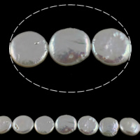 Coin Tenyésztett édesvízi gyöngy Gyöngyök, Édesvízi gyöngy, Érme, természetes, fehér, 12-13mm, Lyuk:Kb 0.8mm, Naponta eladott Kb 15.7 inch Strand