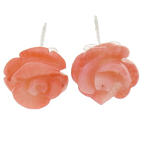Natuurlijke Coral Stud Earring, messing oorbel bericht, Bloem, gelaagde, roze, 12x13mm, 24paren/Lot, Verkocht door Lot