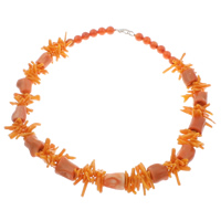 Koraal ketting, Natuurlijke Coral, messing karabijn, oranje, 8mm, 13x16mm, 5x20x3mm, Per verkocht Ca 19 inch Strand