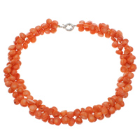 Collares de Coral, Coral natural, latón cierre de anillo de primavera, naranja, 8x6mm-12x5mm, Vendido para aproximado 19.5 Inch Sarta