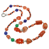 Coral Necklace Natural Coral with Jade & Glass Seed Beads & Zinc Alloy brass spring ring clasp multi-colored  10mm Sold Per Approx 22 Inch Strand
