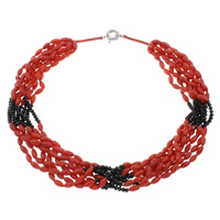 Coral Necklace Natural Coral with Nylon Cord & Crystal brass spring ring clasp Oval  & faceted red 4mm Sold Per Approx 19.5 Inch Strand