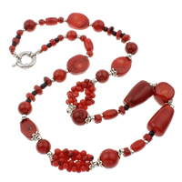 Coral Necklace Natural Coral with Glass Seed Beads & Zinc Alloy brass spring ring clasp red 10mm Sold Per Approx 19.5 Inch Strand