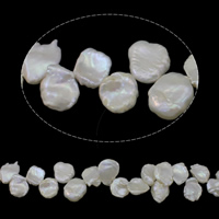 Keishi ferskvandskulturperle Beads, Ferskvandsperle, naturlig, top boret, hvid, 13-14mm, Hole:Ca. 0.8mm, Solgt Per Ca. 15.3 inch Strand
