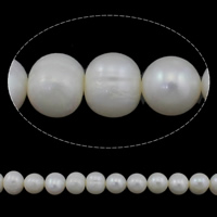 Brambor pěstované sladkovodní perle, Sladkovodní Pearl, přírodní, bílý, Grade AA, 9-10mm, Otvor:Cca 0.8mm, Prodáno za Cca 15 inch Strand