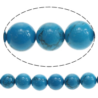 Abalorios de Turquesa, Turquesa natural, Esférico, azul, 12x12x12mm, agujero:aproximado 0.7mm, longitud aproximado 16 Inch, 10Strandsfilamento/Grupo, aproximado 35PCs/Sarta, Vendido por Grupo