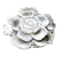 Shell Box Clasp Brass with Black Shell & White Shell Flower platinum color plated  nickel lead & cadmium free Approx 2mm Sold By Bag