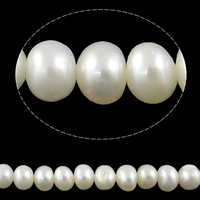 Knap ferskvandskulturperle Beads, Ferskvandsperle, Button, naturlig, hvid, Grade AA, 5-6mm, Hole:Ca. 0.8mm, Solgt Per Ca. 15 inch Strand