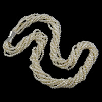 Collar de Perlas Natural de Freshwater, Perlas cultivadas de agua dulce, latón cierre magnético, Patata, 8-hilado, Blanco, 2.8-3.2mm, Vendido para aproximado 18.5 Inch Sarta