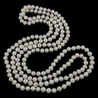 Naturalne słodkowodne perły naszyjnik długi, Perła naturalna słodkowodna, Ziemniak, biały, 6mm, sprzedawane na około 51 cal Strand