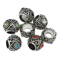 Zinc Alloy European Beads Drum platinum color plated without troll & with rhinestone & blacken nickel lead & cadmium free Approx 5mm Sold By Lot