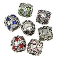 Zinc Alloy European perler, Drum, platin farve forgyldt, uden trold & med rhinestone & sværte, flere farver til valg, 10x10mm, Hole:Ca. 5mm, 200pc'er/Lot, Solgt af Lot