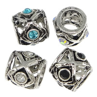 Zinc Alloy Large Hole Bead Drum platinum color plated with rhinestone & hollow & blacken nickel lead & cadmium free Approx 6mm Sold By Lot