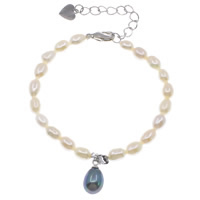Freshwater Cultured Pearl Bracelet Freshwater Pearl brass lobster clasp with 5cm extender chain Rice natural two tone 6-7mm 8-11mm Sold Per Approx 7.5 Inch Strand