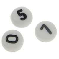 ABS plast perler, Flad Rund, med nummer mønster & forskellige design til valg, 4x7mm, Hole:Ca. 1mm, Ca. 3600pc'er/Bag, Solgt af Bag