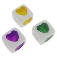 ABS-Kunststoff-Perlen, ABS Kunststoff, Würfel, gemischte Farben, 7x7mm, Bohrung:ca. 4mm, ca. 1660PCs/Tasche, verkauft von Tasche