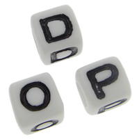 Grânulos de alfabeto plástico ABS, Cubo, padrão misto, 7x7mm, Buraco:Aprox 4mm, Aprox 1950PCs/Bag, vendido por Bag