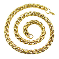 Men Necklace Stainless Steel gold color plated wheat chain & for man Sold By Lot