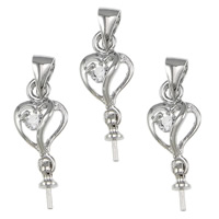 Zinc Alloy Peg Bail Heart platinum color plated with rhinestone nickel lead & cadmium free 20mm 0.5mm Approx Sold By Lot