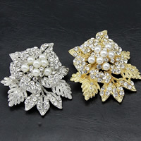 Plastic Pearl Brooch Zinc Alloy with Plastic Pearl Leaf plated with rhinestone nickel lead & cadmium free 69mm Sold By Lot