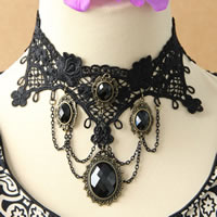 Gothic Necklace Lace with brass chain & Resin & Zinc Alloy with 2.5Inch extender chain plated faceted black nickel lead & cadmium free 65mm Sold Per Approx 12 Inch Strand