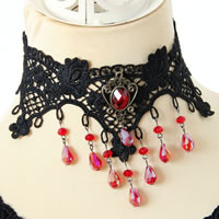 Gothic Necklace Lace with Crystal & Resin & Zinc Alloy with 2.5Inch extender chain antique bronze color plated faceted black nickel lead & cadmium free 60mm Sold Per Approx 12 Inch Strand