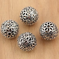 Thailand Sterling Silver Beads, Round, hollow, 14mm, Hole:Approx 1.5mm, 5PCs/Bag, Sold By Bag