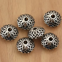 Thailand Sterling Silver Beads, Flat Round, hollow, 12.5x7mm, Hole:Approx 2.5mm, 5PCs/Bag, Sold By Bag