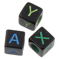 Alphabet Akril gyöngyök, vegyes & egyszínű, 6x6mm, Lyuk:Kb 3mm, Kb 3300PC-k/Bag, Által értékesített Bag