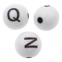 Alfabet Akryl perler, Runde, blandet mønster & ensfarvet, hvid, 8x8mm, Hole:Ca. 1mm, Ca. 1850pc'er/Bag, Solgt af Bag