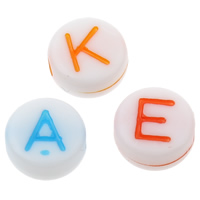 Alphabet Akril gyöngyök, vegyes & egyszínű, 7x3mm, Lyuk:Kb 1mm, Kb 3600PC-k/Bag, Által értékesített Bag