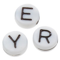 Perles acrylique alphabet, Plat rond, modèle mixte & couleur solide, blanc, 7x3mm, Trou:Environ 1mm, Environ 3600PC/sac, Vendu par sac