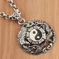 Buddhist Jewelry Pendant Thailand Sterling Silver Flat Round ying yang & with letter pattern & enamel Approx 3.5mm Sold By PC