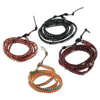 Wrap Bracelet Gemstone with cowhide cord stainless steel clasp & adjustable &  7mm Length Approx 36 Inch Sold By Lot