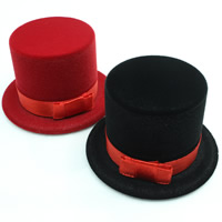 pelúcia caixa para anel único, with papelão & fita de cetim, chapéu, cores misturadas, 59x59x36mm, 20PCs/Bag, vendido por Bag