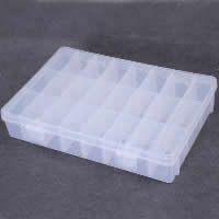 Plastic Beads Container, Rectangle, with detachable inserting piece inside & transparent & 24 cells, white, 193x130mm, 20PCs/Lot, Sold By Lot