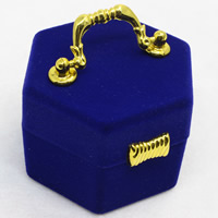 Velveteen Single Ring Box with Cardboard & Zinc Alloy Hexagon blue Sold By Bag