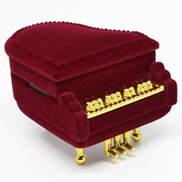 Puuvillasametti Single Ring Box, kanssa Pahvi & Sinkkiseos, Piano, punainen, 53x64x55mm, 20PC/laukku, Myymät laukku