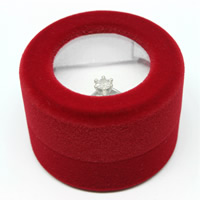 Puuvillasametti Single Ring Box, kanssa Pahvi, Sarake, punainen, 48x48x32mm, 20PC/laukku, Myymät laukku