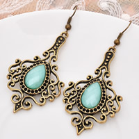 Zinc Alloy Drop Earring with Resin brass earring hook Flower antique bronze color plated faceted light blue nickel lead & cadmium free Sold By Bag