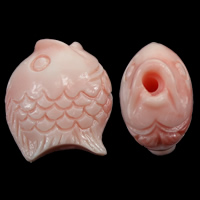 Musselmalet Giant Bead, Fisk, Carved, lyserød, 13x14x9mm, Hole:Ca. 2mm, 50pc'er/Lot, Solgt af Lot