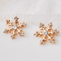 Christmas Earrings Zinc Alloy stainless steel post pin Snowflake 18K gold plated Christmas jewelry & with Czech rhinestone nickel lead & cadmium free Sold By Bag