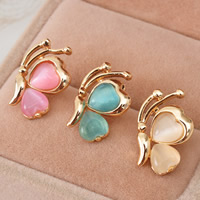Cats Eye Earring Zinc Alloy with Cats Eye stainless steel post pin Butterfly 18K gold plated mixed colors nickel lead & cadmium free Sold By Bag
