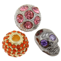 Blandet smykker perler, Messing, forgyldt, med rhinestone, nikkel, bly & cadmium fri, 7x9mm-9x13mm, Hole:Ca. 1-3mm, 100pc'er/Bag, Solgt af Bag
