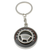 Zinc Alloy Key Chain with iron ring Flat Round platinum color plated with letter pattern & enamel nickel lead & cadmium free Approx 29mm Length Approx 4 Inch Sold By Bag