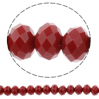 Rondelle-Krystal-Perler, Krystal, efterligning CRYSTALLIZED™ krystaller, rubin, 6x8mm, Hole:Ca. 1.5mm, Længde Ca. 17 inch, 10Strands/Bag, Ca. 72pc'er/Strand, Solgt af Bag