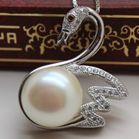 perla d'acquadolce coltivata naturalmente pendente, with ottone, Cigno, naturale, Micro spianare cubic zirconia, bianco, 10-11mm, Foro:Appross. 2-5mm, Venduto da PC