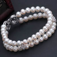 Freshwater Cultured Pearl Bracelet Freshwater Pearl brass foldover clasp Potato natural with cubic zirconia &  white 6-7mm Sold Per Approx 7 Inch Strand