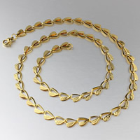 Partículas de acero Collar de cadena, chapado en color dorado, cadena de corazón, 6mm, longitud aproximado 19 Inch, 3Strandsfilamento/Bolsa, Vendido por Bolsa